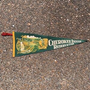 Vintage Cherokee Indian Reservation North Carolina Souvenir Felt Travel Pennant
